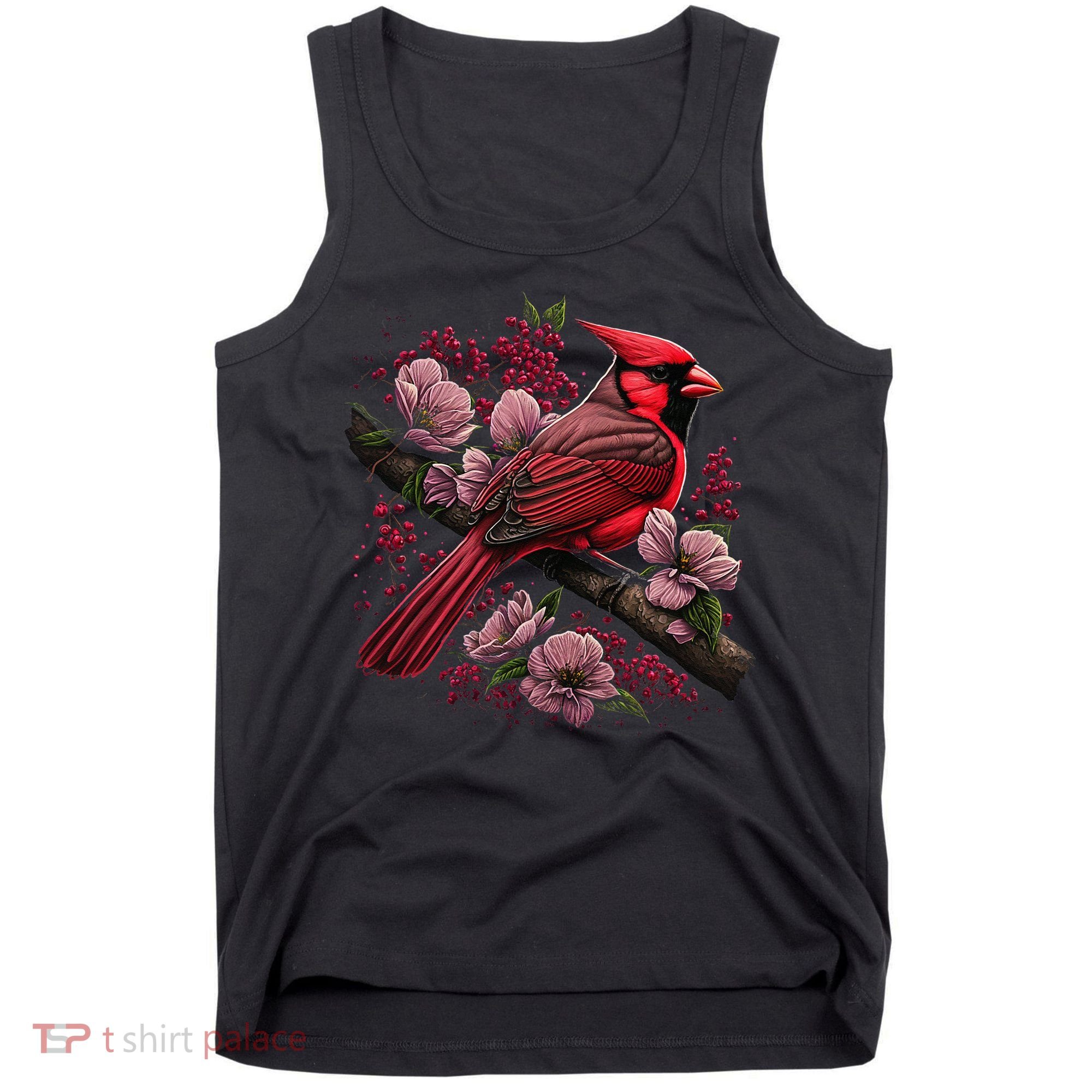 Red Cardinal Bird And Pink Flowering Dogwood Blossoms Tank Top