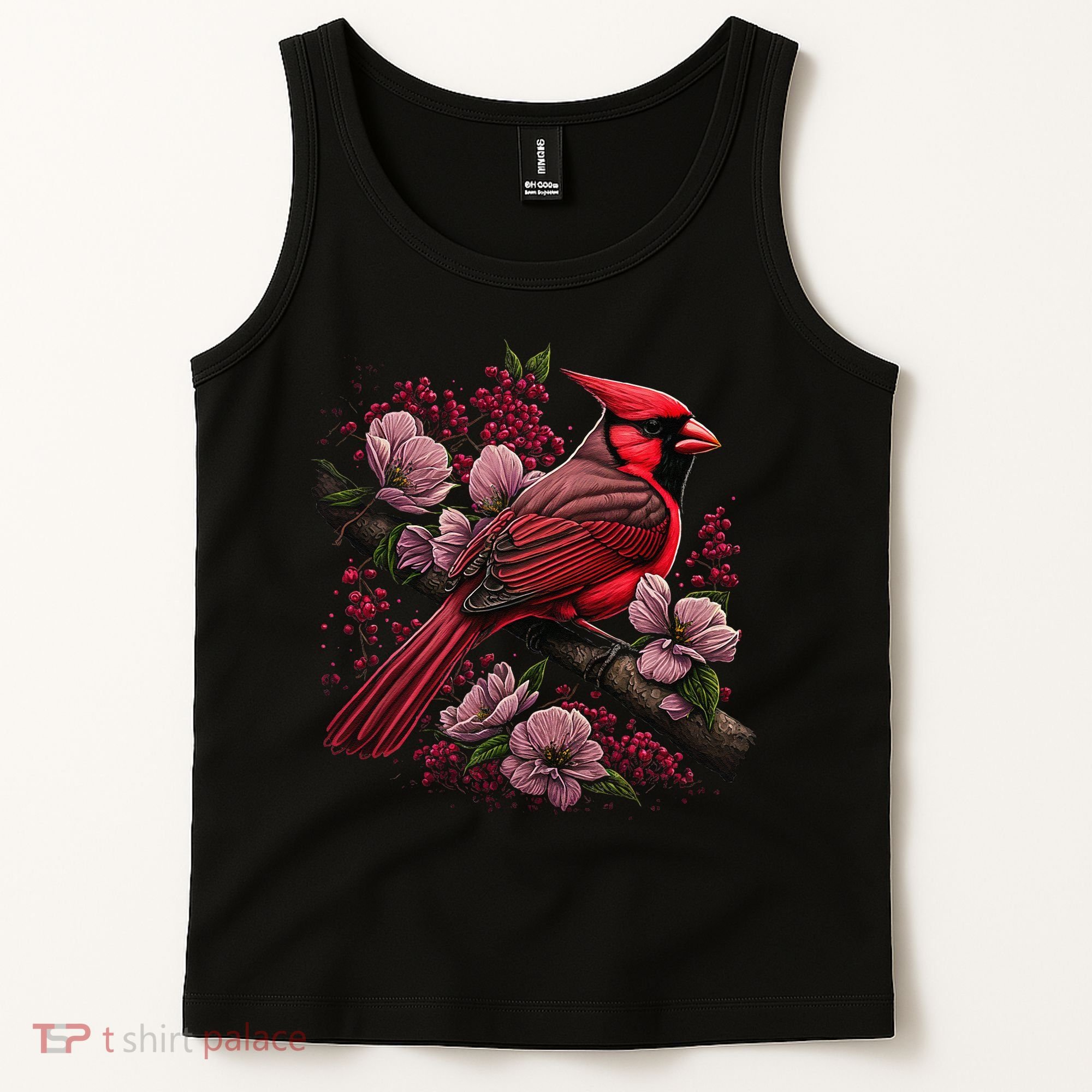 Red Cardinal Bird And Pink Flowering Dogwood Blossoms Tank Top