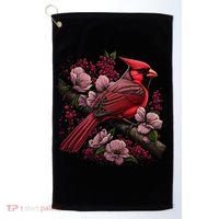 Red Cardinal Bird And Pink Flowering Dogwood Blossoms Golf Towel thumb 0