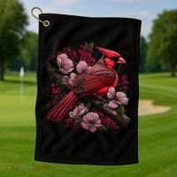 Red Cardinal Bird And Pink Flowering Dogwood Blossoms Golf Towel thumb 1