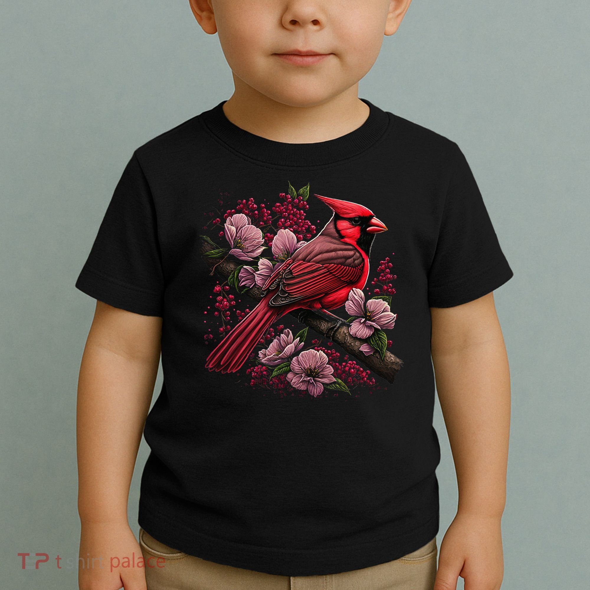 Red Cardinal Bird And Pink Flowering Dogwood Blossoms Toddler T-Shirt