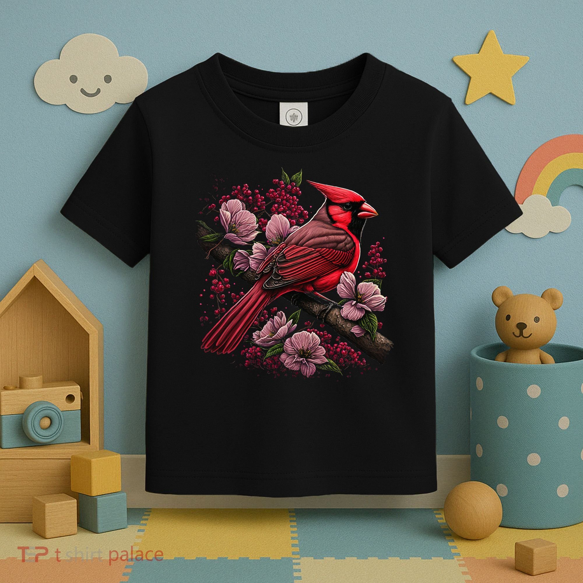 Red Cardinal Bird And Pink Flowering Dogwood Blossoms Toddler T-Shirt