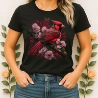 Red Cardinal Bird And Pink Flowering Dogwood Blossoms Women's T-Shirt thumb 2