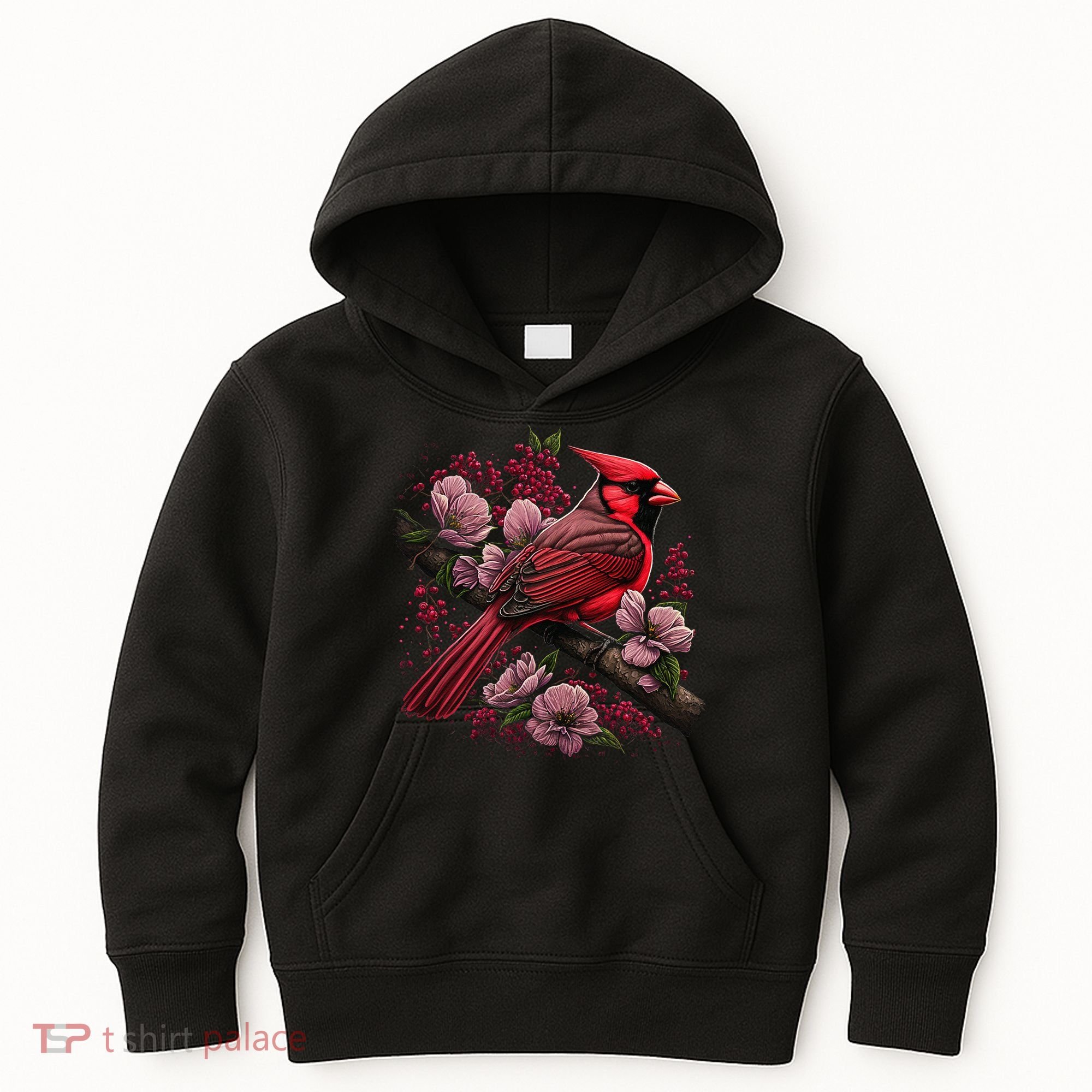 Red Cardinal Bird And Pink Flowering Dogwood Blossoms Kids Hoodie