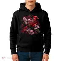 Red Cardinal Bird And Pink Flowering Dogwood Blossoms Kids Hoodie thumb 4