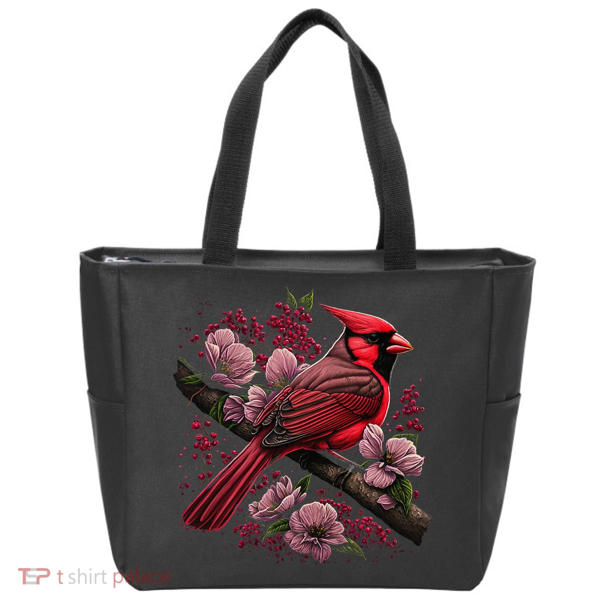 Red Cardinal Bird And Pink Flowering Dogwood Blossoms Tote Bag