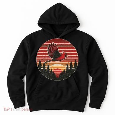 Red Cardinal Bird Vintage Retro Birdwatching Birding Hoodie