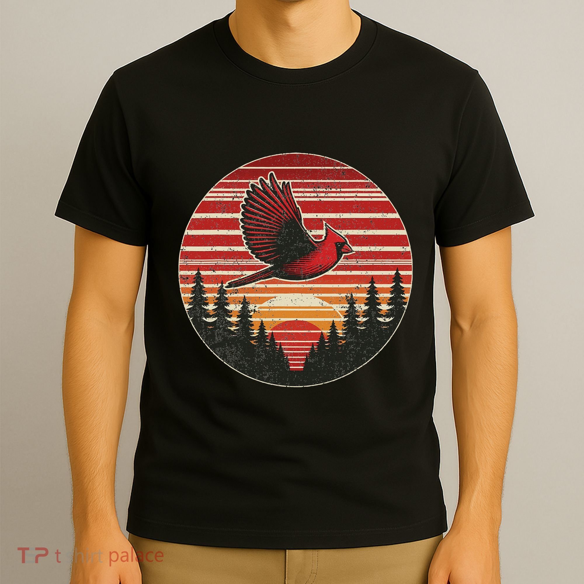 Red Cardinal Bird Vintage Retro Birdwatching Birding T-Shirt