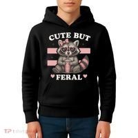 Raccoon Cute But Feral Funny Animal Kids Hoodie thumb 4