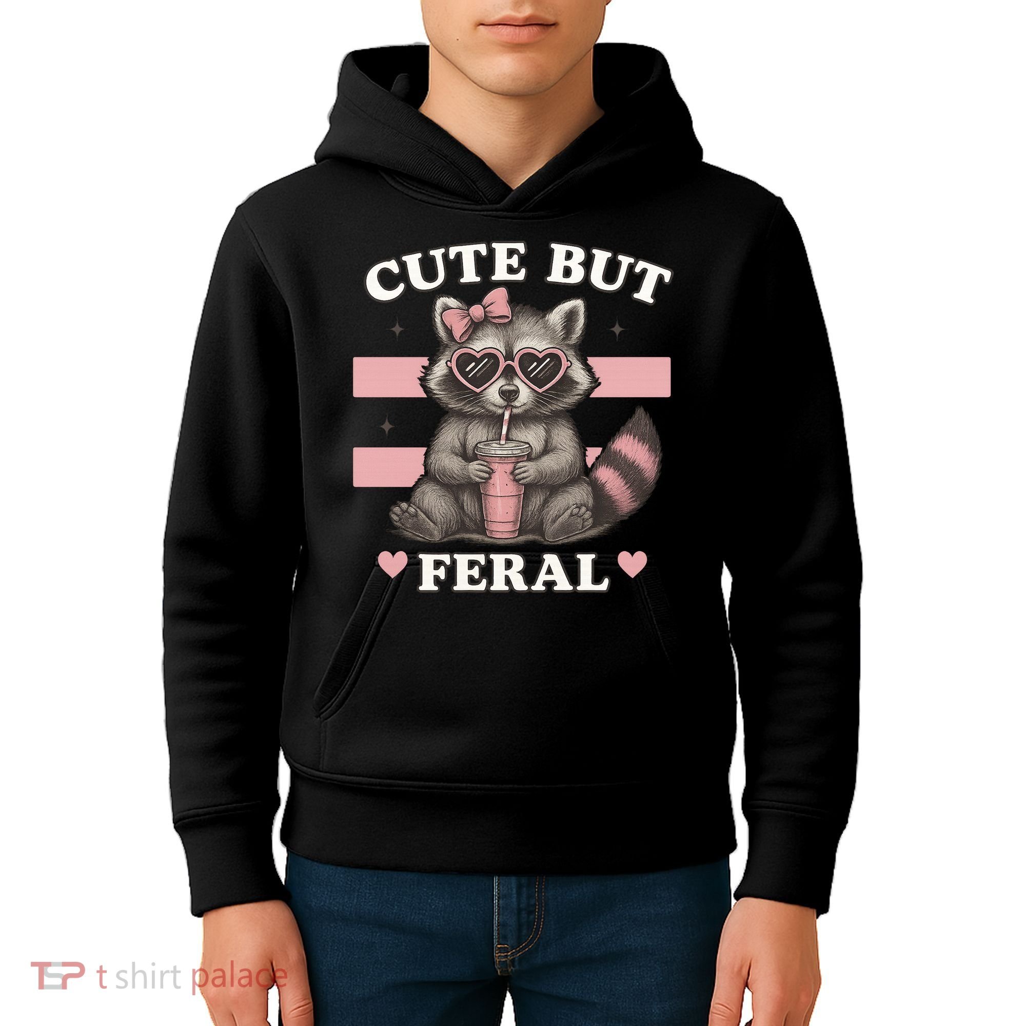 Raccoon Cute But Feral Funny Animal Kids Hoodie