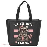 Raccoon Cute But Feral Funny Animal Tote Bag thumb 0