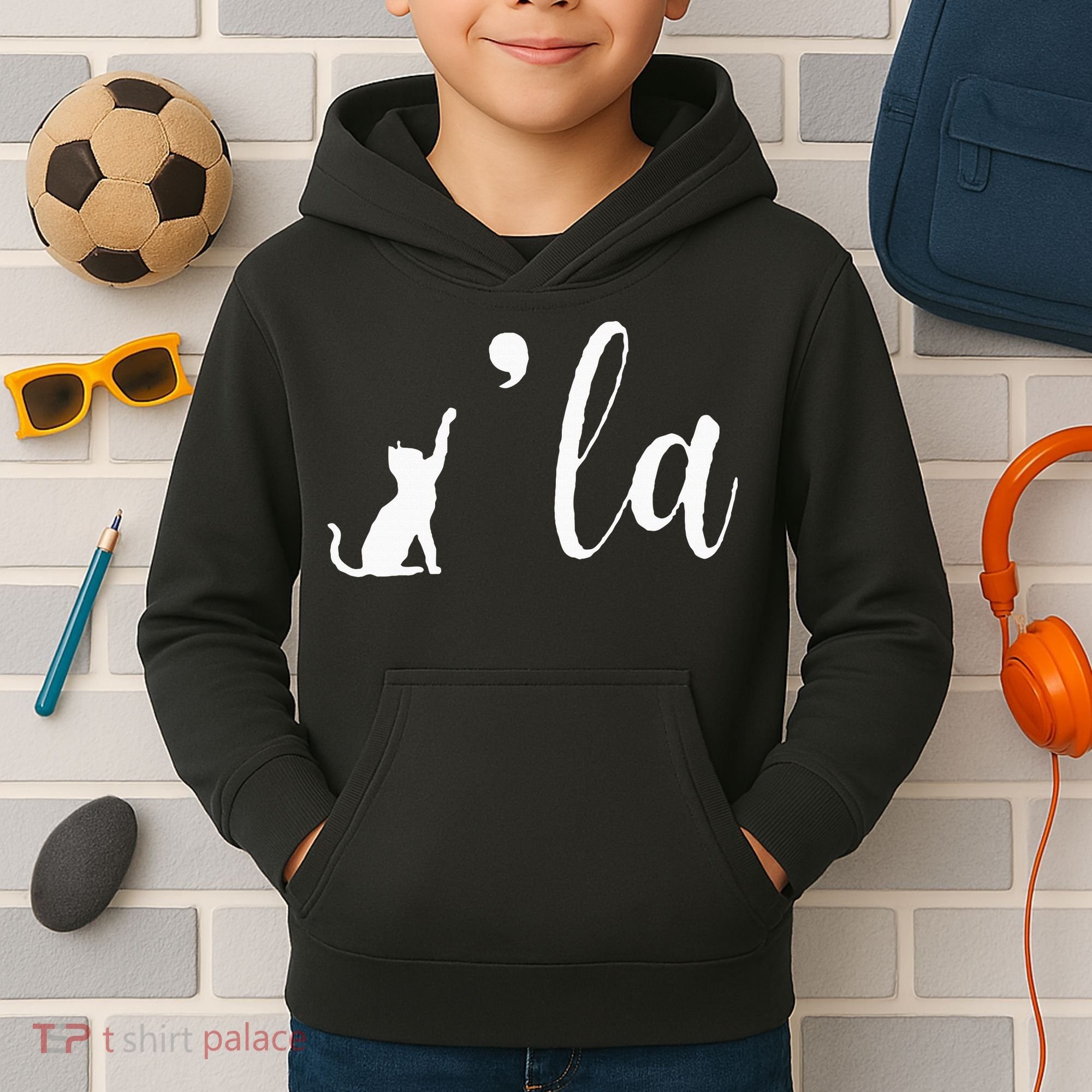 Retro Cat Comma La Kamala Harris For President 2024 Election Kids Hoodie