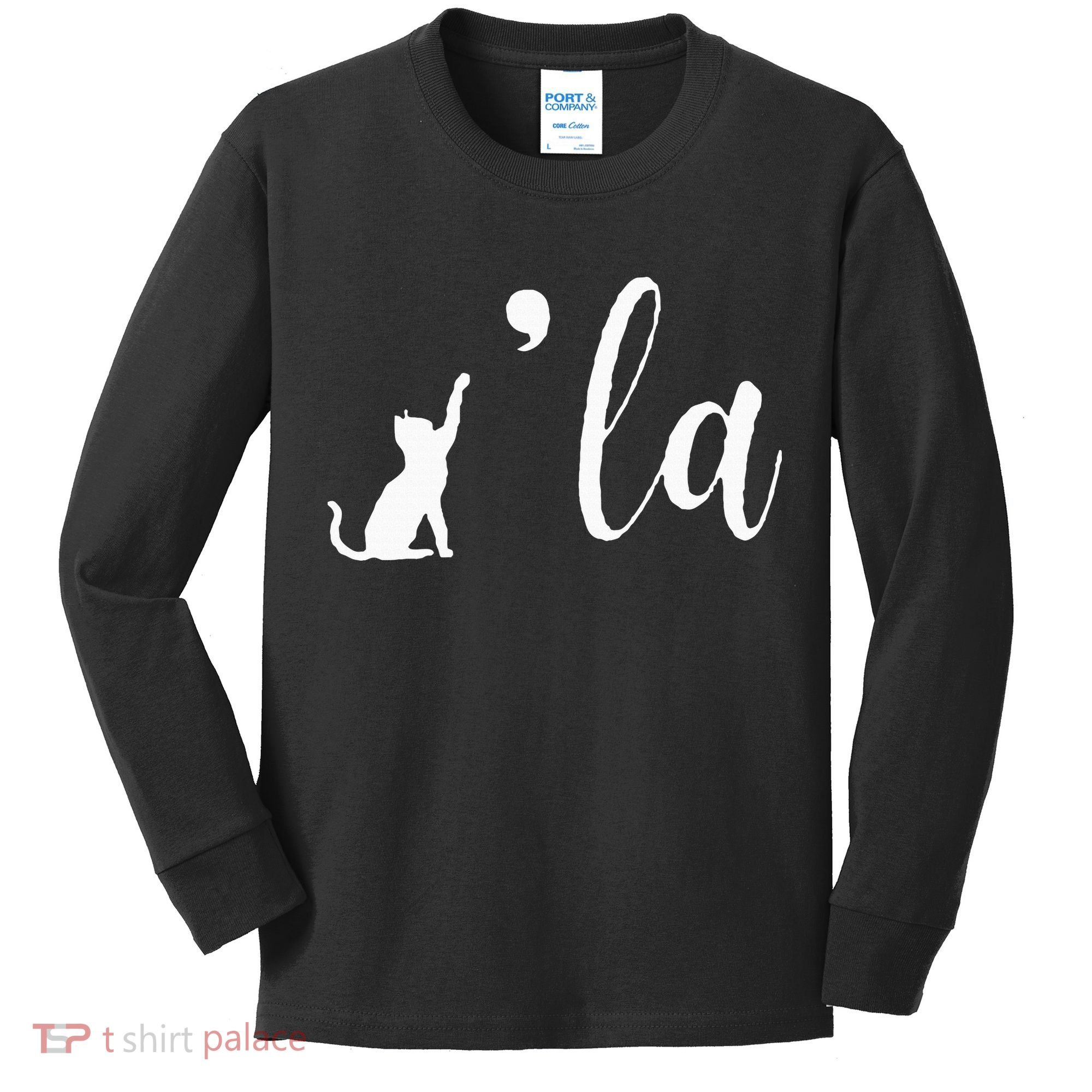 Retro Cat Comma La Kamala Harris For President 2024 Election Kids Long Sleeve Shirt