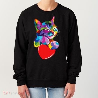 Rainbow Cute Cat Hugging Heart Kitty Love Cat Women's Sweatshirt