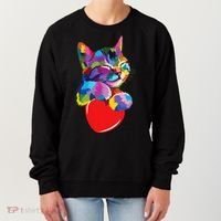 Rainbow Cute Cat Hugging Heart Kitty Love Cat Women's Sweatshirt thumb 0