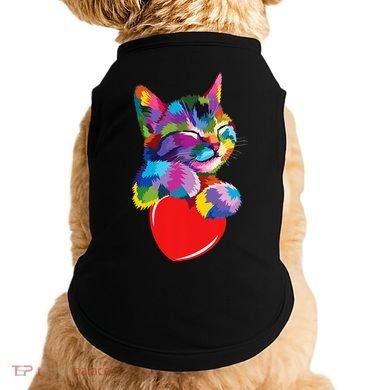 Rainbow Cute Cat Hugging Heart Kitty Love Cat Doggie Tank