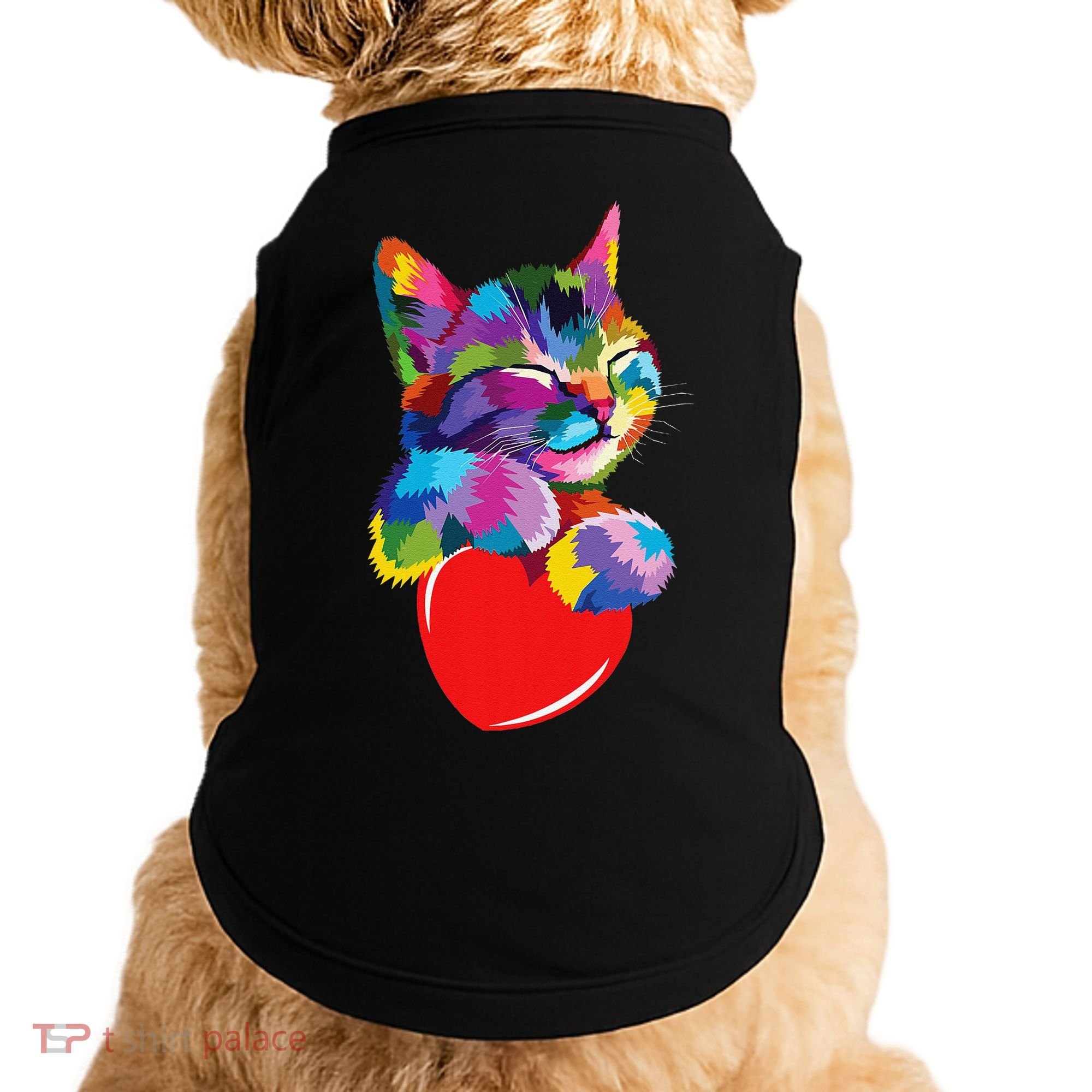 Rainbow Cute Cat Hugging Heart Kitty Love Cat Doggie Tank