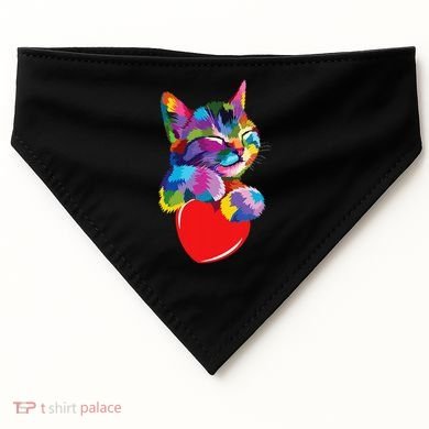 Rainbow Cute Cat Hugging Heart Kitty Love Cat USA-Made Doggie Bandana