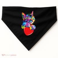 Rainbow Cute Cat Hugging Heart Kitty Love Cat USA-Made Doggie Bandana thumb 0