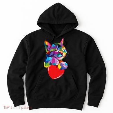 Rainbow Cute Cat Hugging Heart Kitty Love Cat Hoodie