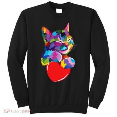 Rainbow Cute Cat Hugging Heart Kitty Love Cat Sweatshirt