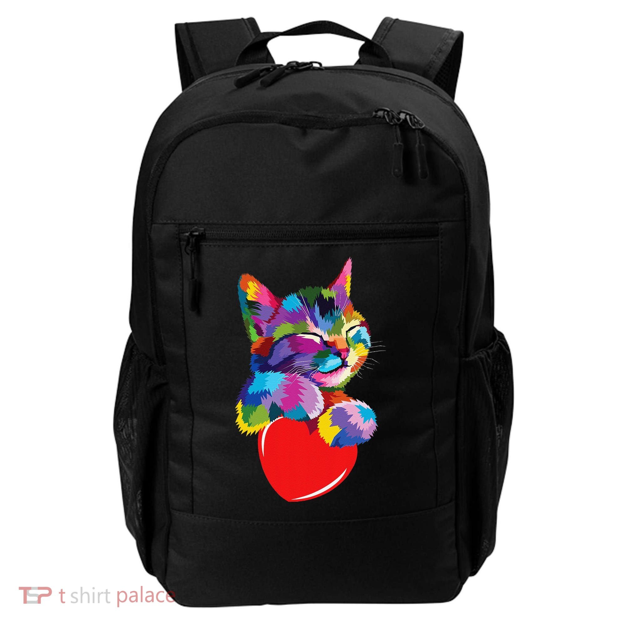Rainbow Cute Cat Hugging Heart Kitty Love Cat Backpack