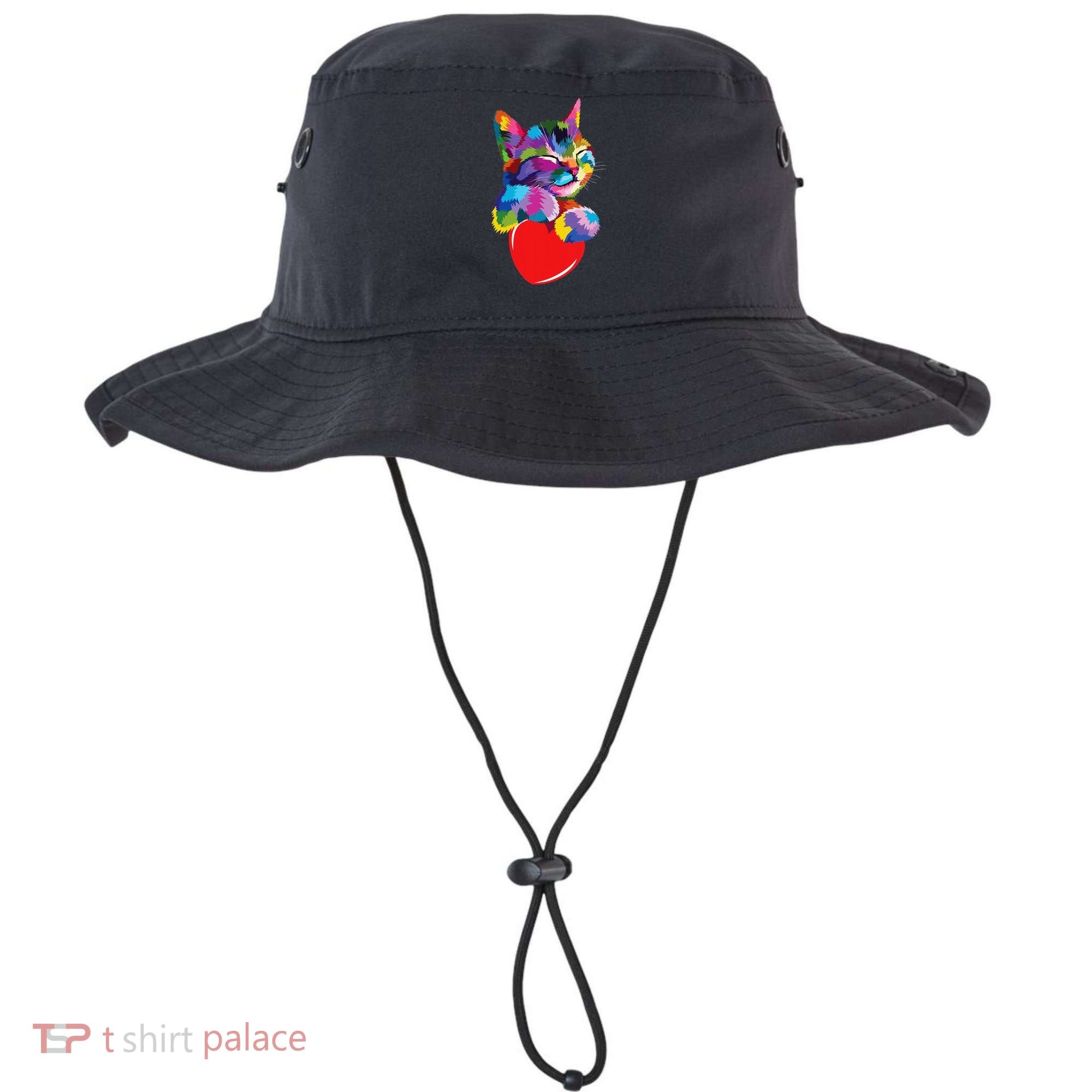 Rainbow Cute Cat Hugging Heart Kitty Love Cat Bucket Hat
