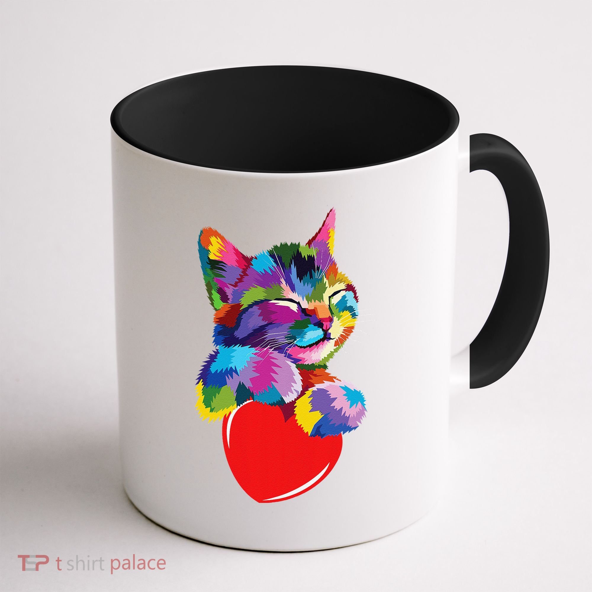 Rainbow Cute Cat Hugging Heart Kitty Love Cat Coffee Mug