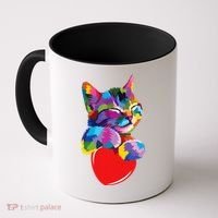 Rainbow Cute Cat Hugging Heart Kitty Love Cat Coffee Mug thumb 0