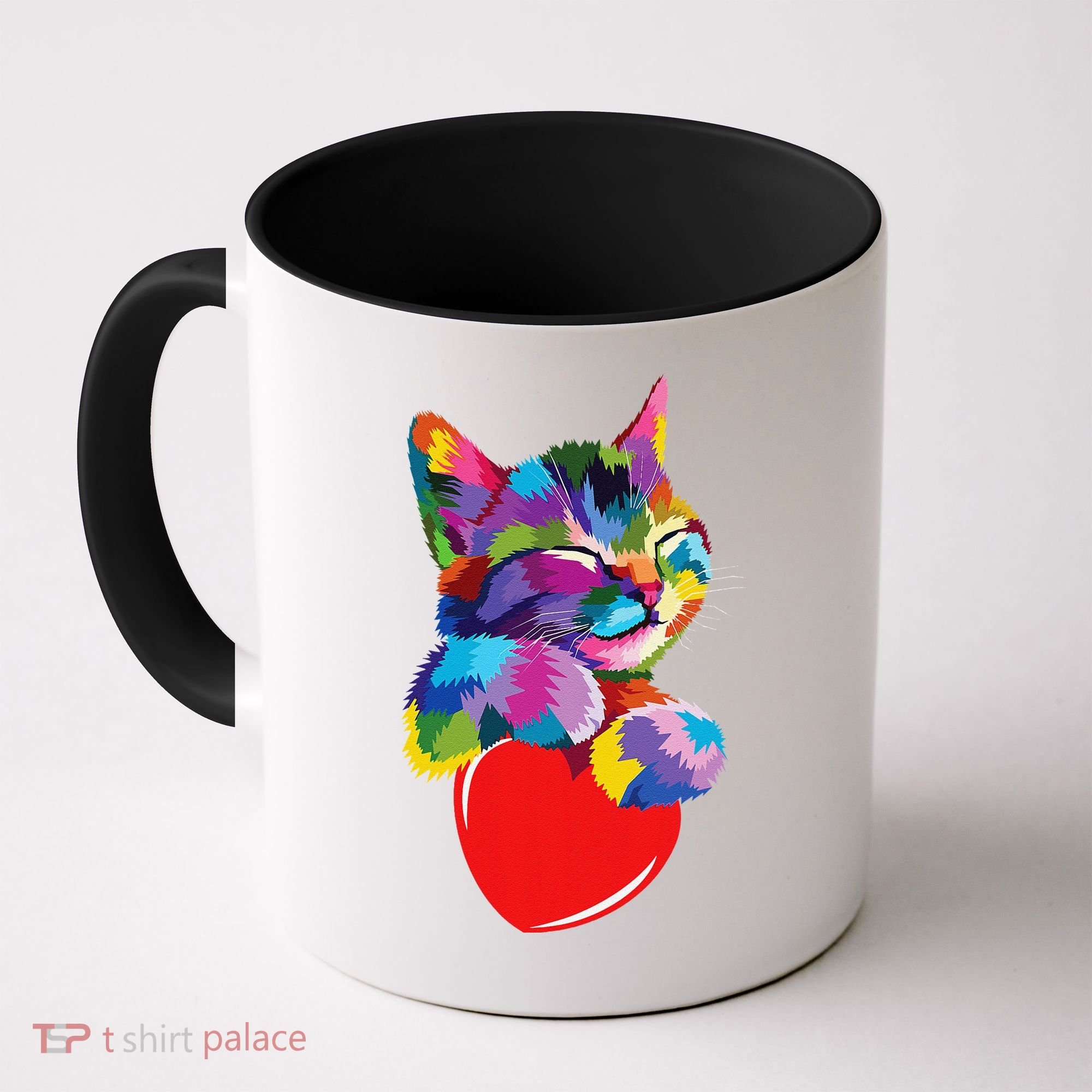 Rainbow Cute Cat Hugging Heart Kitty Love Cat Coffee Mug