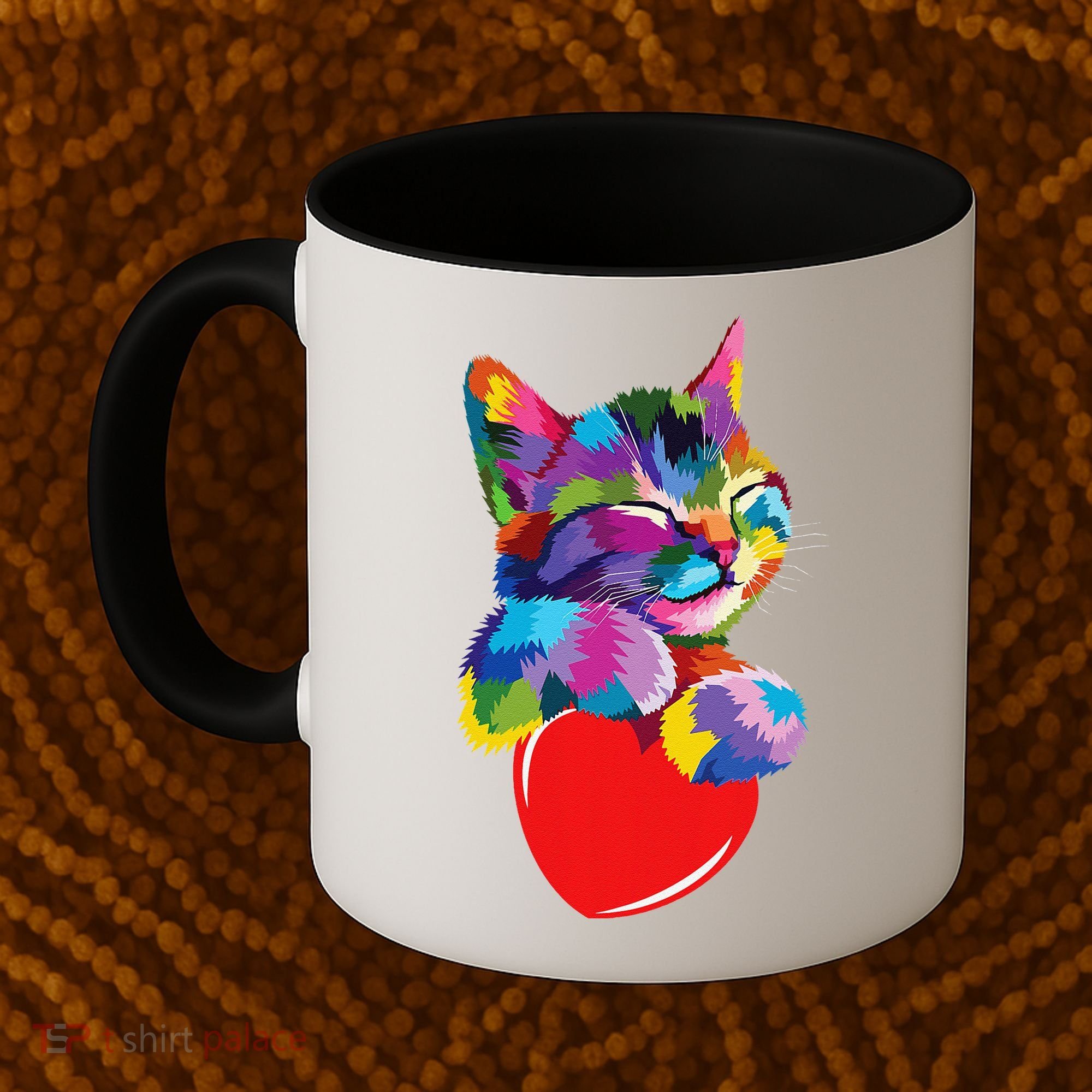 Rainbow Cute Cat Hugging Heart Kitty Love Cat Coffee Mug