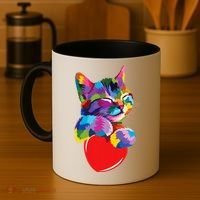 Rainbow Cute Cat Hugging Heart Kitty Love Cat Coffee Mug thumb 4