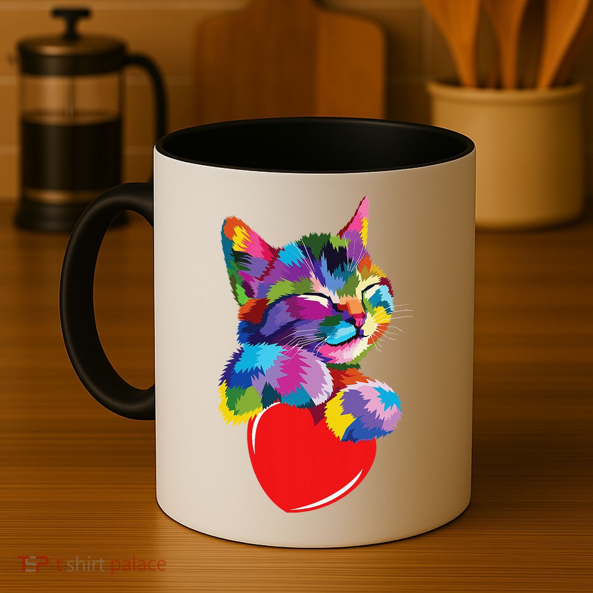 Rainbow Cute Cat Hugging Heart Kitty Love Cat Coffee Mug