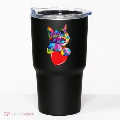Rainbow Cute Cat Hugging Heart Kitty Love Cat Tumbler