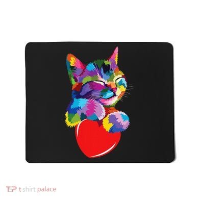 Rainbow Cute Cat Hugging Heart Kitty Love Cat Mousepad