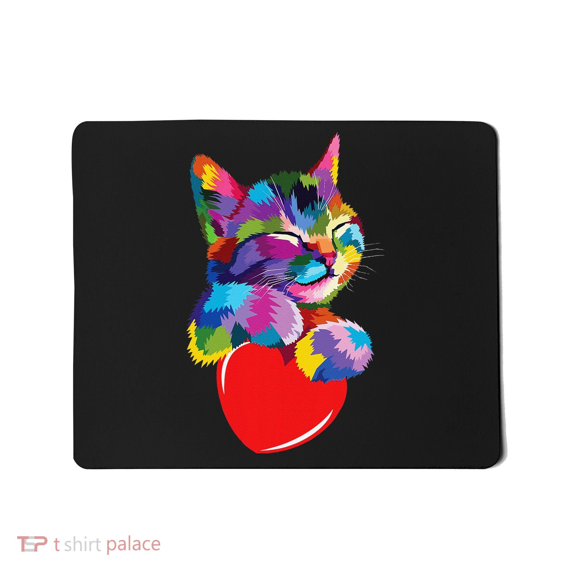 Rainbow Cute Cat Hugging Heart Kitty Love Cat Mousepad