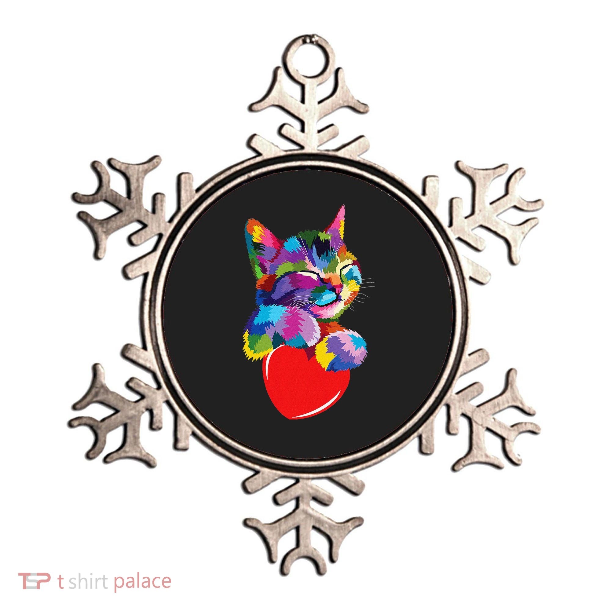 Rainbow Cute Cat Hugging Heart Kitty Love Cat Ornament