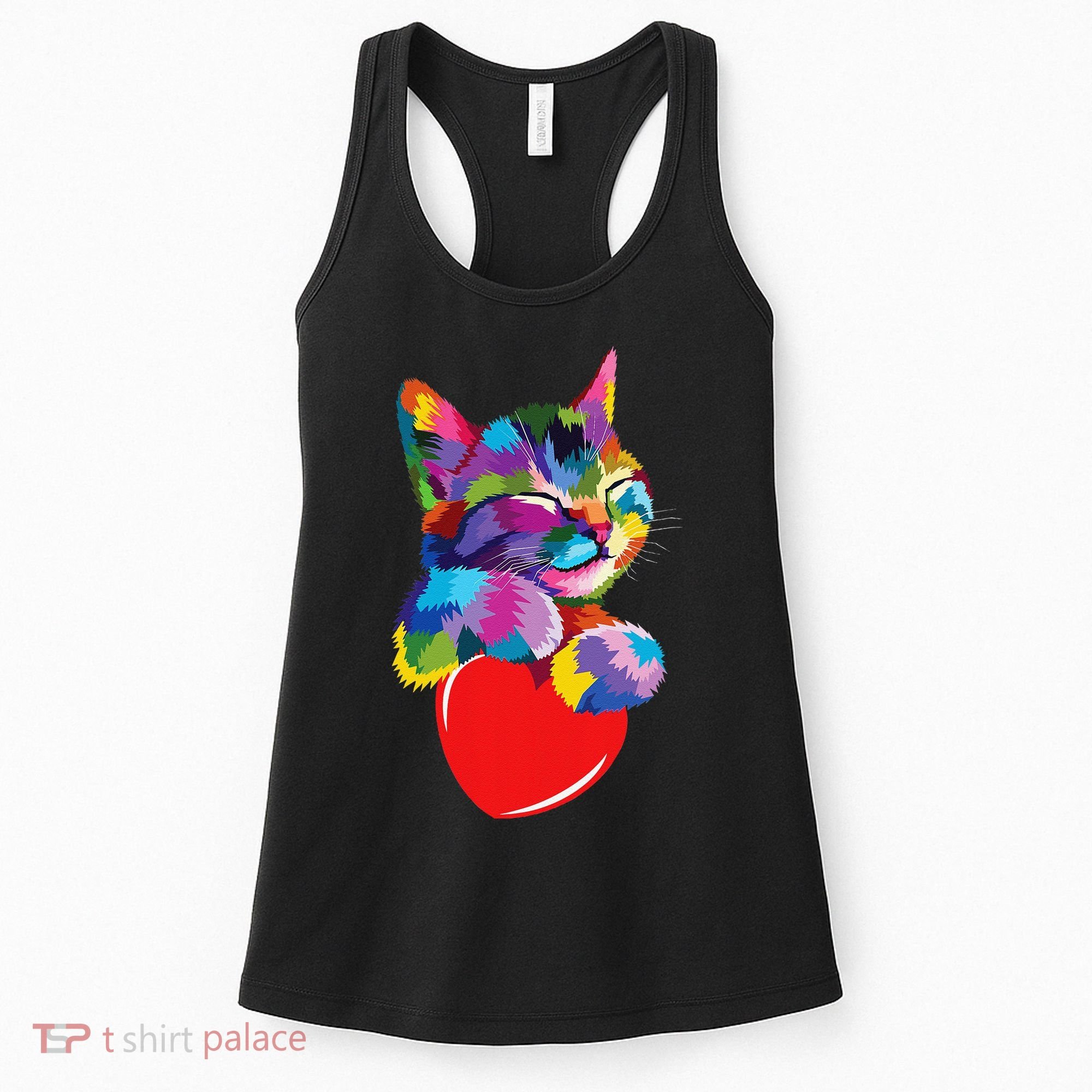 Rainbow Cute Cat Hugging Heart Kitty Love Cat Women's Tank Top