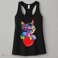 Rainbow Cute Cat Hugging Heart Kitty Love Cat Women's Tank Top thumb 3