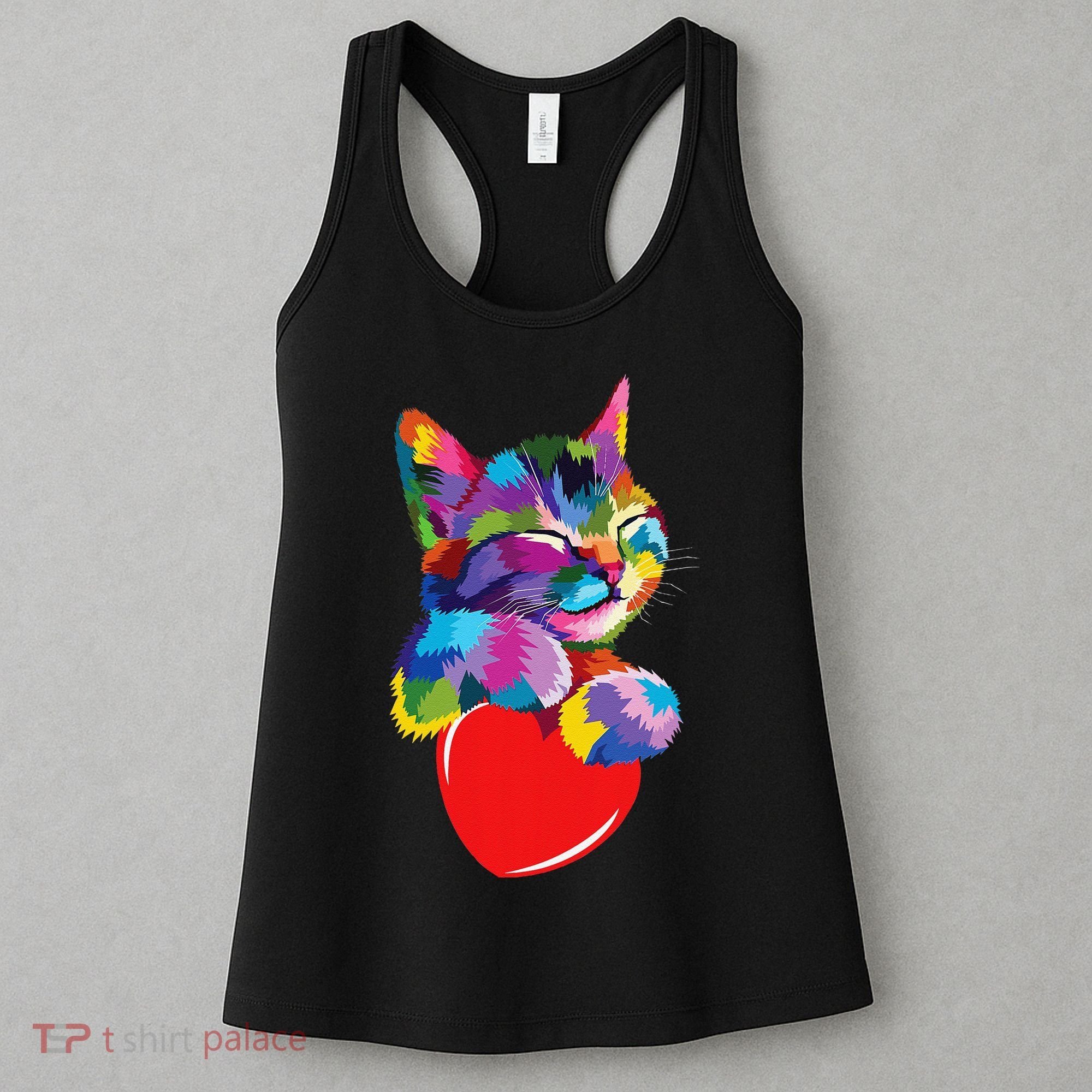 Rainbow Cute Cat Hugging Heart Kitty Love Cat Women's Tank Top