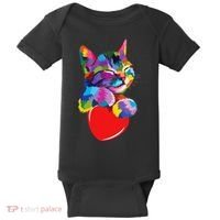 Rainbow Cute Cat Hugging Heart Kitty Love Cat Baby Bodysuit thumb 0