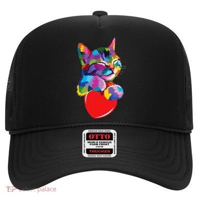 Rainbow Cute Cat Hugging Heart Kitty Love Cat Hat