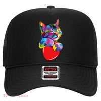 Rainbow Cute Cat Hugging Heart Kitty Love Cat Hat thumb 0