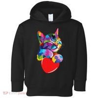 Rainbow Cute Cat Hugging Heart Kitty Love Cat Toddler Hoodie thumb 0