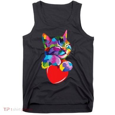 Rainbow Cute Cat Hugging Heart Kitty Love Cat Tank Top