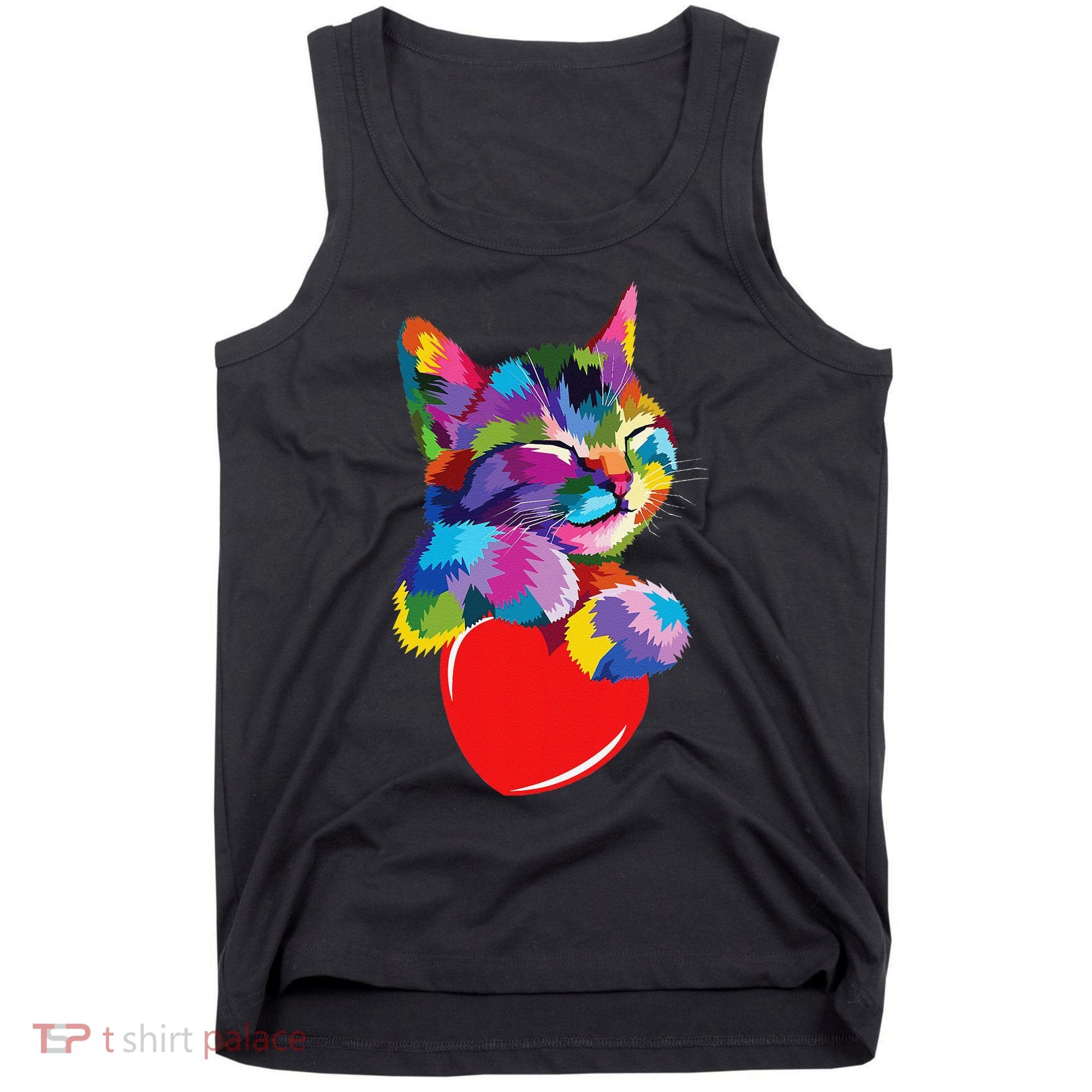 Rainbow Cute Cat Hugging Heart Kitty Love Cat Tank Top