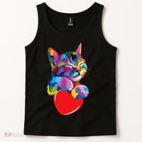 Rainbow Cute Cat Hugging Heart Kitty Love Cat Tank Top thumb 2