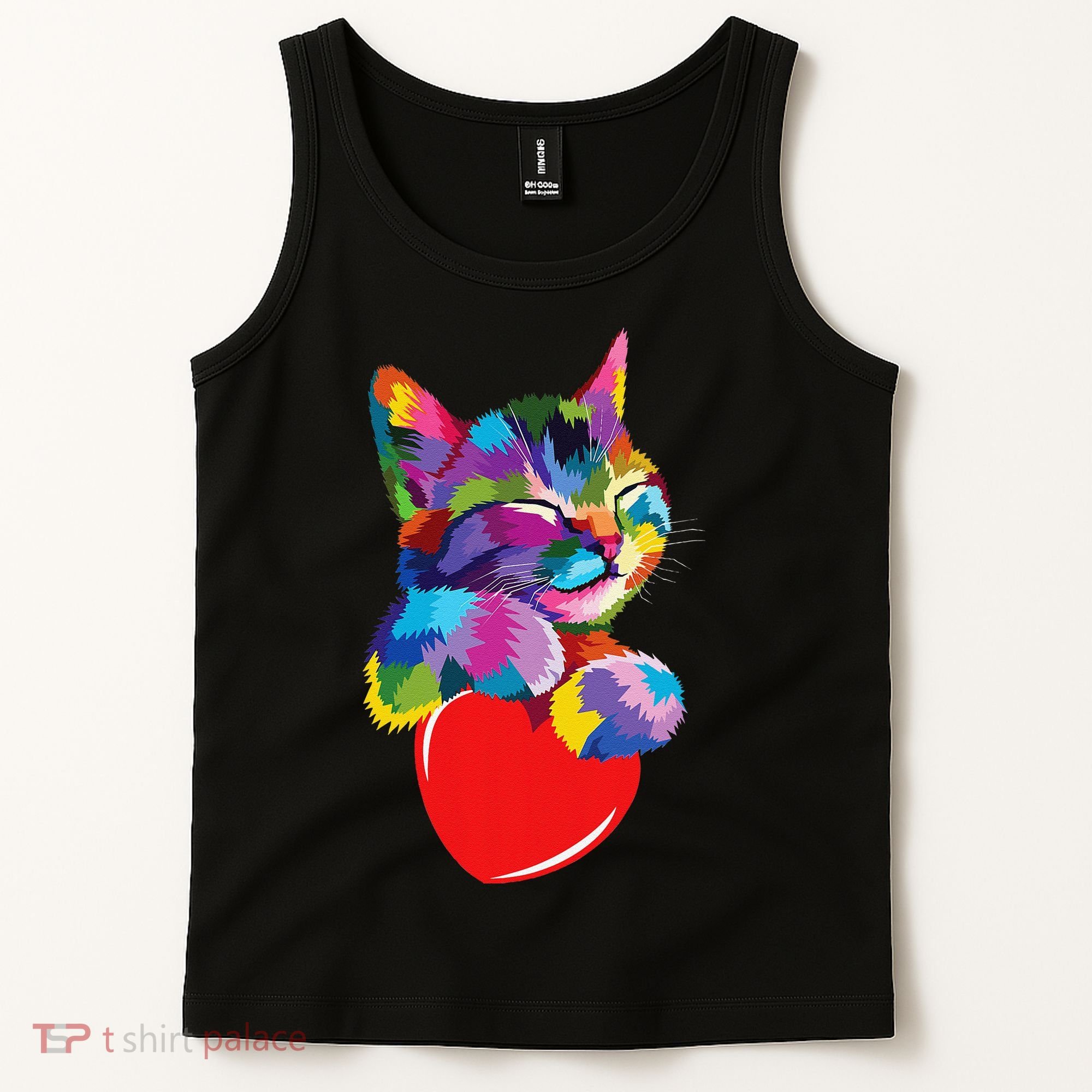 Rainbow Cute Cat Hugging Heart Kitty Love Cat Tank Top