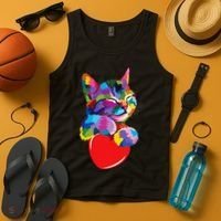 Rainbow Cute Cat Hugging Heart Kitty Love Cat Tank Top thumb 4