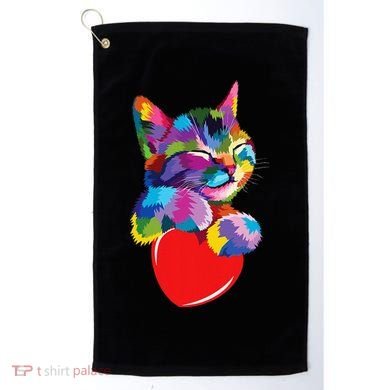Rainbow Cute Cat Hugging Heart Kitty Love Cat Golf Towel